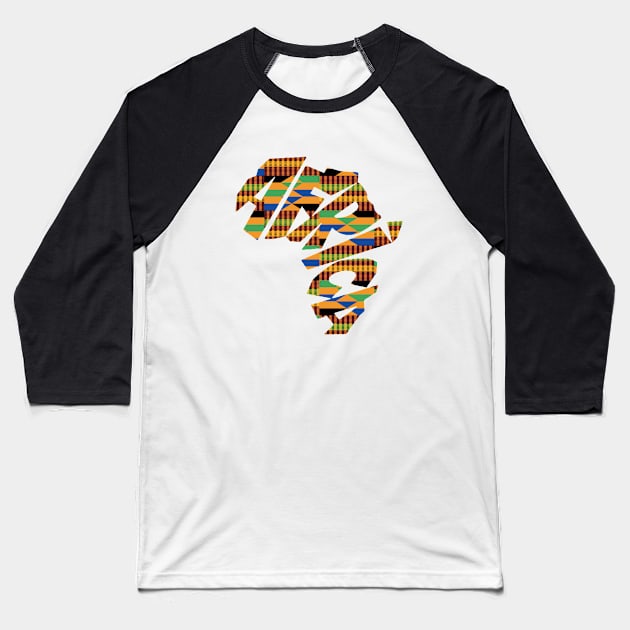 Africa Map with Kente Pattern, African Style Baseball T-Shirt by kentevibes